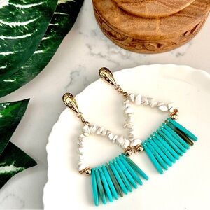 2/$30🌵 Shell Triangle Turquoise Earrings Seashell Gold Jewelry Beach Gift NEW